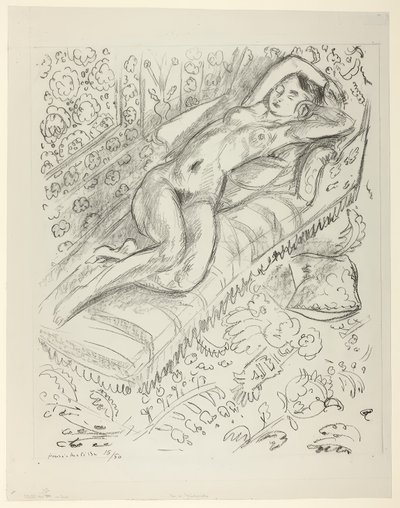 Nu se reposant sur une chaise sur fond de moucharabieh - Henri Matisse
