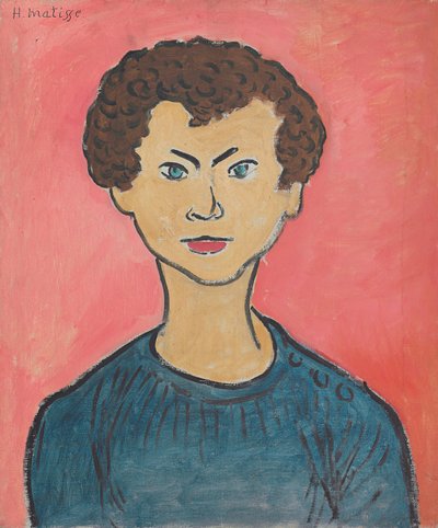 Portrait avec cheveux bouclés, pull bleu marine - Henri Matisse