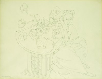 Femme assise avec un vase de tulipes - Henri Matisse