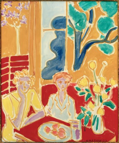Deux jeunes filles sur fond jaune et rouge - Henri Matisse