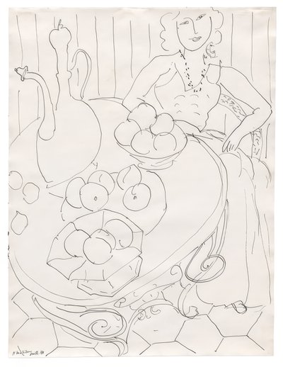 Femme assise à une table avec des fruits et une cruche - Henri Matisse