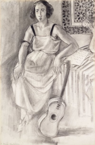 Femme assise avec une guitare, vers 1921-23 (fusain sur papier) - Henri Matisse