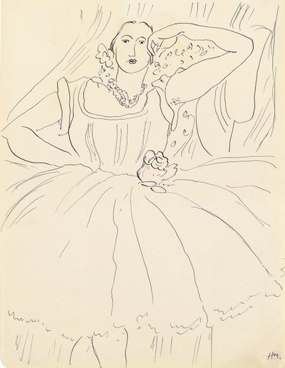 Femme en robe de soirée (plume et encre sur papier) - Henri Matisse
