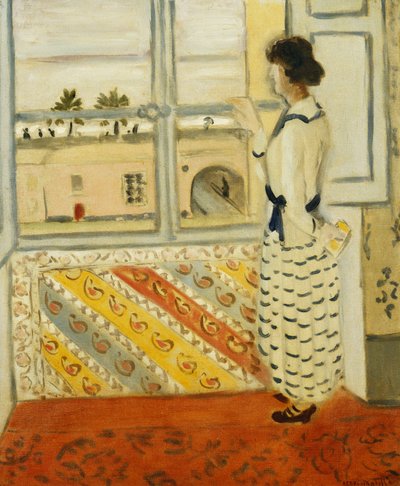 Jeune femme à la fenêtre, robe rayée bleue - Henri Matisse