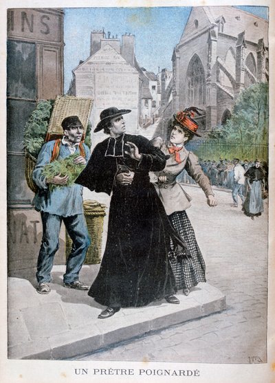 Un prêtre catholique est poignardé par une femme dans la rue, France, 1897 - Henri Meyer