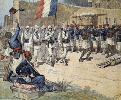 Au Dahomey (actuel Bénin) : entrée du drapeau français à Abomey - dans « Le Petit Journal » du 10/12/1892 - Henri Meyer