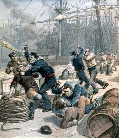 Rixe entre marins anglais et allemands aux docks de Millwall, Londres, 1892 - Henri Meyer