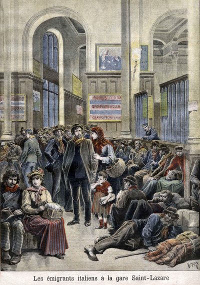 Émigrants italiens à la gare Saint-Lazare - dans "Le Petit Journal", mars 1896 - Henri Meyer