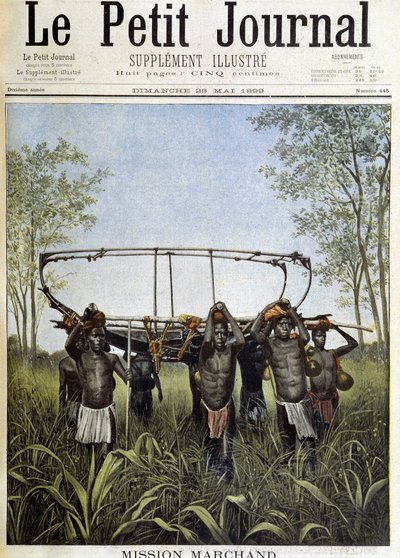 Mission Marchand : une tranche du vapeur Faidherbe dans la savane du plateau central, allant du Congo au Nil (dessin par Henri Meyer d
