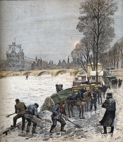 Paris sous la neige en 1895 Petit journal de 1895 (gravure) - Henri Meyer