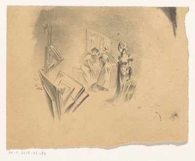 Trois femmes regardant des estampes dans un atelier - Henri Patrice Dillon (possibly)