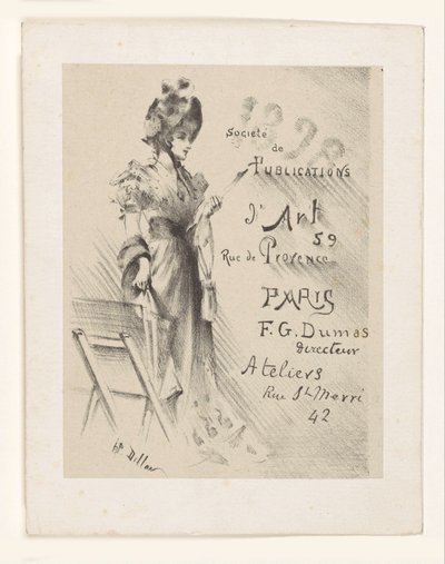 Femme regardant une gravure, à côté d