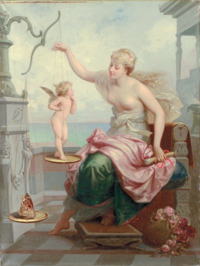 Pesée de Cupidon contre un papillon - Henri Pierre Picou