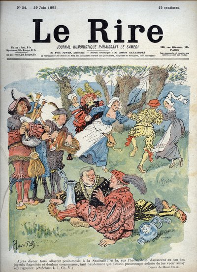 Divertissement champêtre - Dessin humoristique par Charles Henri Pille (1844-1897) illustrant un passage de « Gargantua » de Rabelais. « Les Rires », 29 juin - Henri Pille