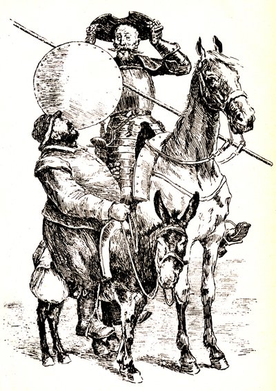 Don Quichotte sur son cheval, à côté de Sancho sur son âne - Henri Pille