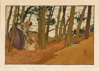 Femme ramassant des aiguilles de pins (Bords du Trieux, Loguivy) - Henri Rivière