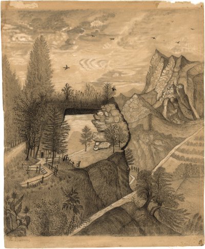 Randonneurs montant à un chalet de montagne - Henri Rousseau