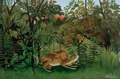 Le Lion, ayant faim, se jette sur l’Antilope - Henri Rousseau