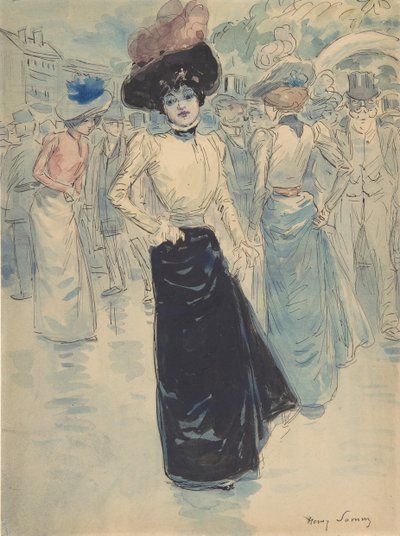 Une Parisienne dans une rue bondée - Henri Somm
