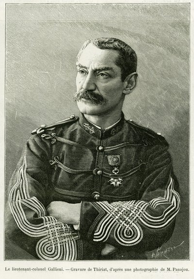Lieutenant-Colonel Joseph Gallieni (1849-1916). Gravure de Thiriat, pour illustrer le récit Deux campagnes au Soudan français - Henri Thiriat