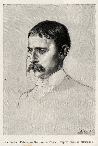 Portrait du Dr Carl Peters (1856-1918) explorateur allemand. Gravure de Thiriat pour illustrer l