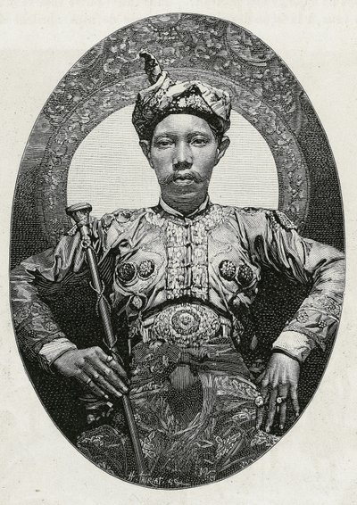 Portrait de Mohammed Yamalul Alam, sultan de Soulou, en 1880. Gravure pour illustrer l