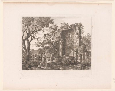 Groupe dans un paysage avec des ruines - Henri Thomann