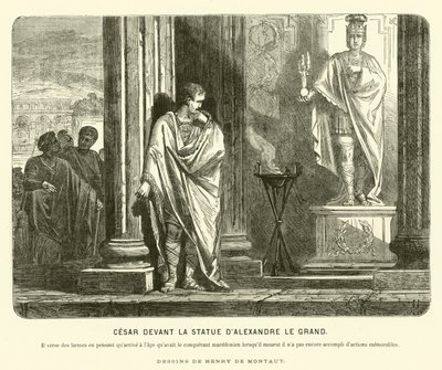 Jules César devant une statue d