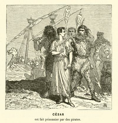 Jules César fait prisonnier par des pirates ciliciens en traversant la mer Égée, vers 75 av. J.-C. (gravure) - Henri de (after) Montaut