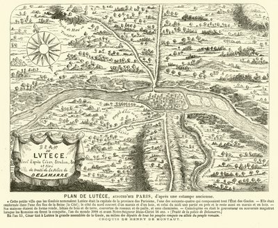 Plan de la ville romaine de Lutetia, site du Paris moderne (gravure) - Henri de (after) Montaut