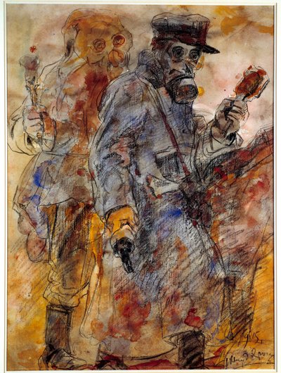 Première Guerre mondiale : Grenadier (lanceur de grenades) - Dessin par Henri de Groux (1866/1867-1930) - Henri de Groux
