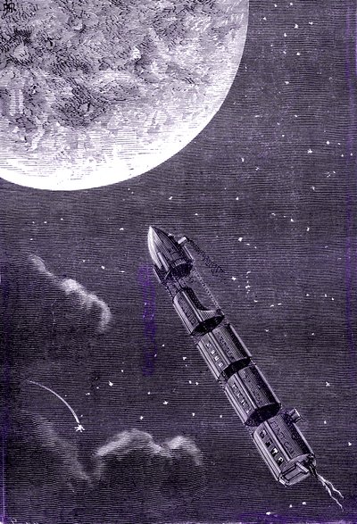 Train de projectiles tirés par un canon géant vers la Lune, "De la Terre à la Lune" de Jules Verne - Henri de Montaut