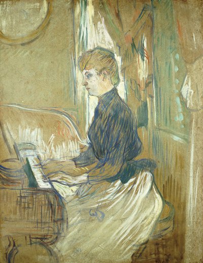 Au piano, Madame Juliette Pascal dans le salon du Château de Malromé - Henri de Toulouse Lautrec