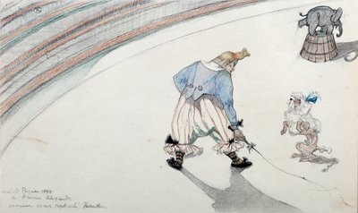 Scène de cirque : dressage. Un clown avec un chien savant et un éléphant acrobatique. Dessin de Henri de Toulouse-Lautrec (1864-1901) 19ème siècle Albi, Musée de Toulouse-Lautrec - Henri de Toulouse Lautrec