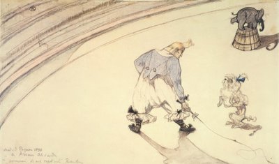 Au cirque : Le clown Footit avec chien et éléphant - Henri de Toulouse Lautrec