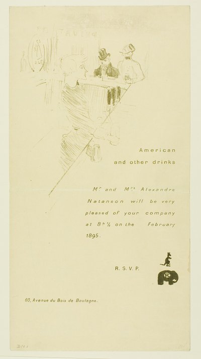 Invitation pour M. et Mme Alexandre Natanson - Henri de Toulouse Lautrec