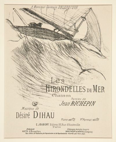 LES HIRONDELLES DE MER - Page de couverture pour composition musicale imprimée (poème de Richepin mis en musique par Dihau) - Henri de Toulouse Lautrec