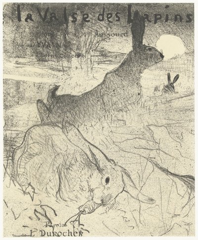 Couverture pour feuille de musique avec chanson La Valse des Lapins avec des lapins dans un paysage - Henri de Toulouse Lautrec