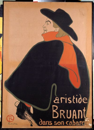 Affiche représentant Aristide Bruant (1851-1925) dans son cabaret. Lithographie par Henri de Toulouse-Lautrec (Toulouse Lautrec) (1864-1901). 1893. Paris, Musée de l