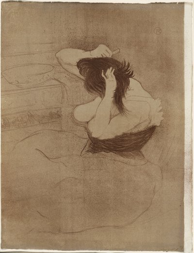 Femme se peignant les cheveux—La Coiffure, planche sept de Elles - Henri de Toulouse Lautrec