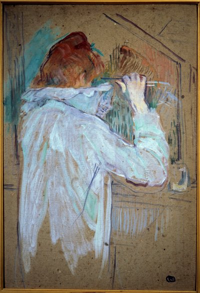 Femme se coiffant (peinture sur carton) (détail) - Henri de Toulouse Lautrec
