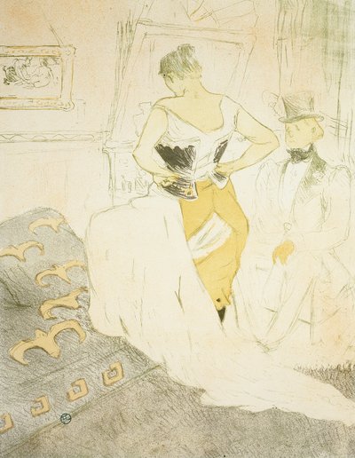 Femme attachant un corset, Conquête passagère, planche neuf de Elles - Henri de Toulouse Lautrec