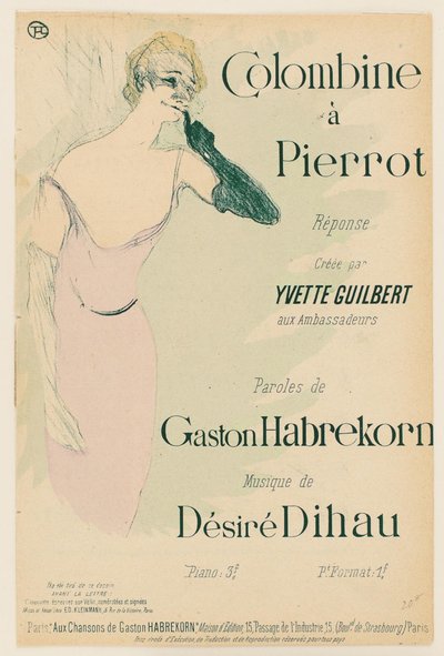 Yvette Guilbert, dans Colombine à Pierrot - Henri de Toulouse Lautrec