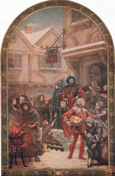 Sir Richard Whittington (1358-1423) distribuant des œuvres de charité, illustration de 
