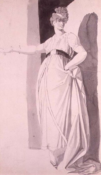Jeune femme avec coiffure élaborée debout avec le bras droit tendu - Johann Heinrich Füssli