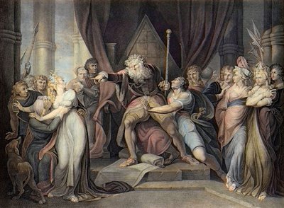 Shakespeare - Le Roi Lear - Acte I Scène I. - Le Roi Lear chassant sa fille Cordelia - gravure d