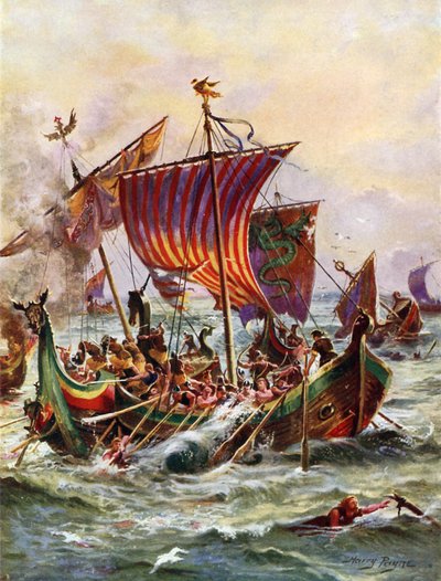 Les galères du roi Alfred attaquant les navires vikings, 897 - Henry Payne