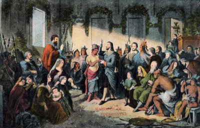 Le mariage de Pocahontas et John Rolfe à Jamestown en 1614 - Henry (after) Brueckner