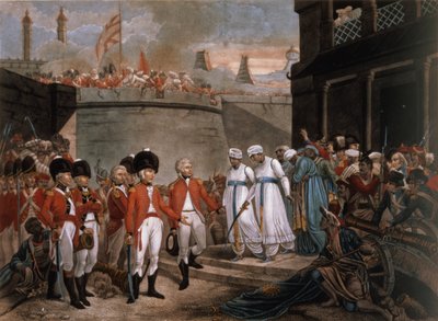 La reddition des deux fils de Tippoo Sahib (1749-99) comme otages en réparation de la guerre contre la Grande-Bretagne - Henry (after) Singleton