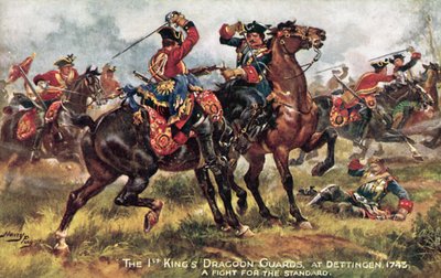Les Chevaux du Roi, maintenant les 1er (Roi) Dragons, Bataille de Dettingen, juin 1743 - Henry A. Payne